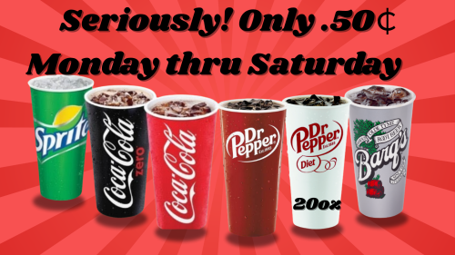 six sodas: sprite, coco-cola zero, coco-cola, dr. pepper, dr. pepper diet, & root beer barg's
